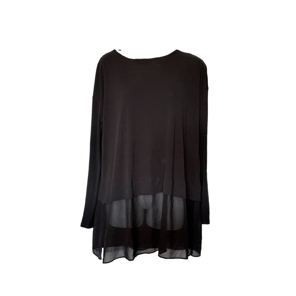 Eileen Fisher Silk Tunic Top S-L Black Sheer Layering Lagenlook Quiet Luxury
